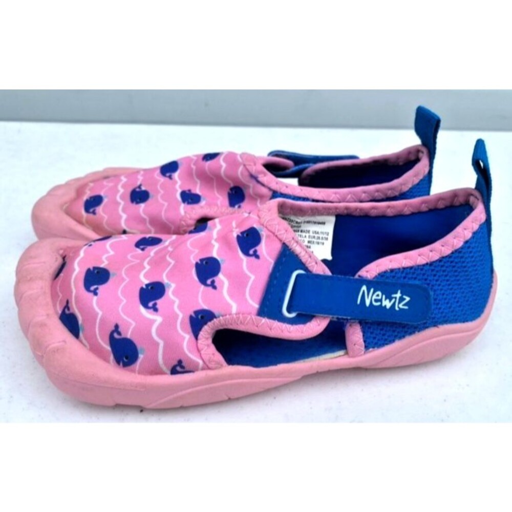 NEWTZ Water Shoes Pink with Blue Whales Beach Pool Girls Youth - Size 11/12